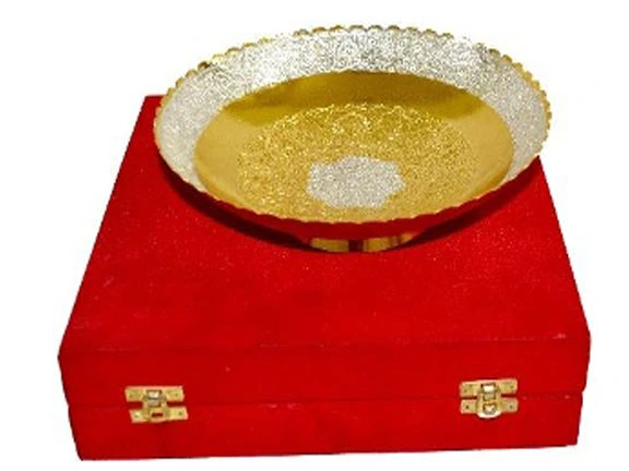 Luxury Engraved Brass Serving Bowl with Gold & Silver Finish
