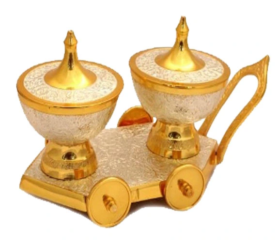 Golden Tray Trolley Jar Set with Spoon