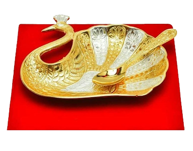 Gold & Silver Peacock Dry Fruit Serving Platter with Spoon