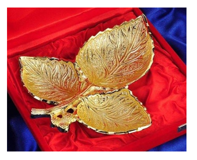 Gold-Tone Three Leaf Dry Fruit & Mukhwas Serving Platter