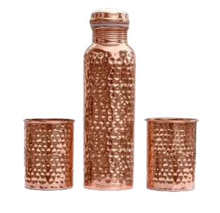 Hammered Copper Water Bottle & Glass Set