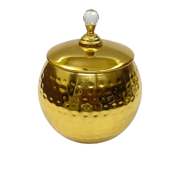 Gold-Tone Hammered Decorative Storage Jar with Crystal Knob Lid