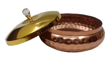 Hammered Copper Laddu & Dry Fruit Storage Box with Gold Lid