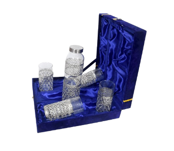 Luxury Glass Water Bottle & Tumbler Gift Set with Silver Holder