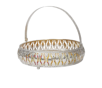 Silver-Tone Decorative Gift Basket with Handle