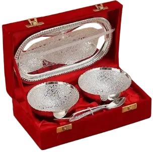 Silver-Tone Dry Fruit Serving Bowl & Tray Gift Set