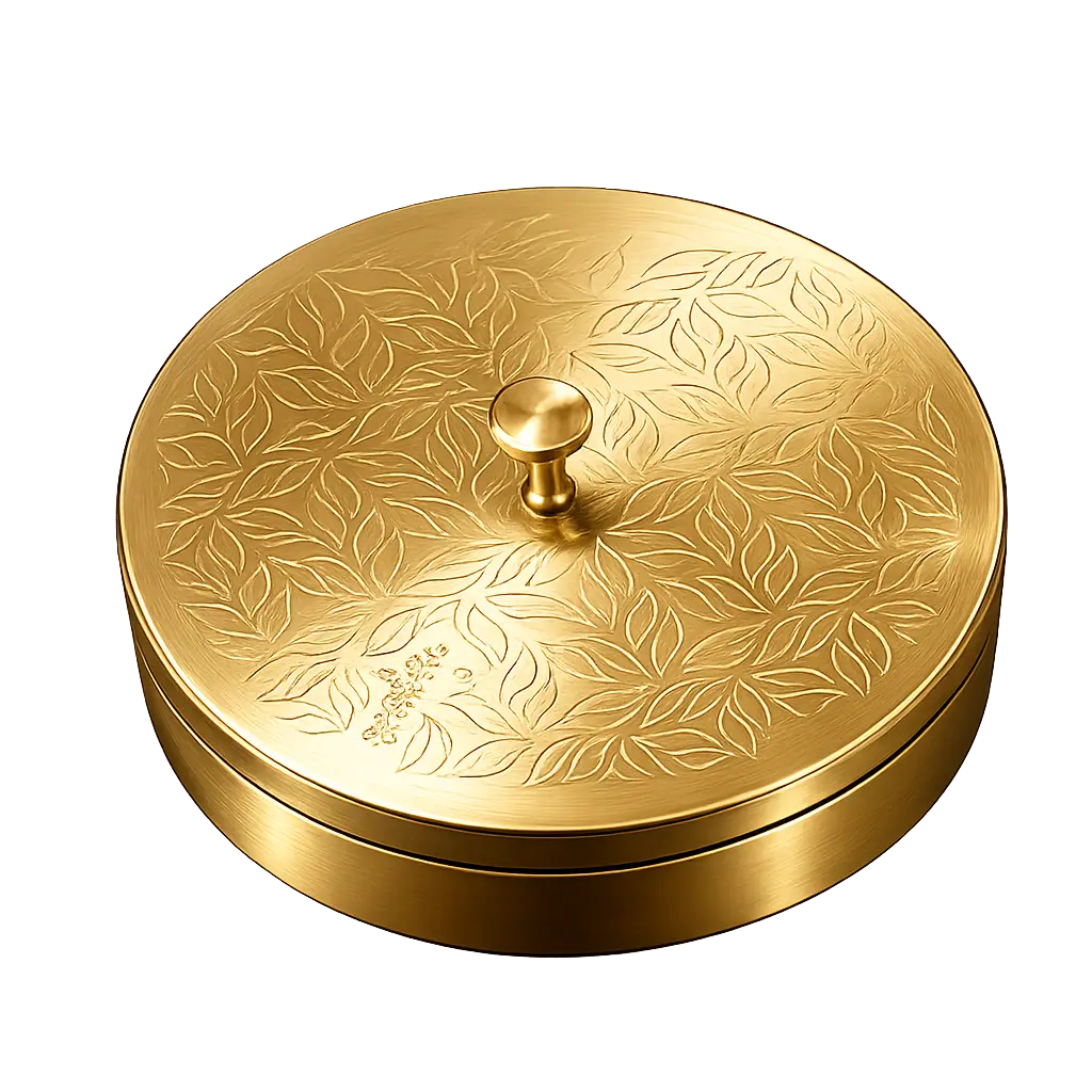 Brass Masala Box with 7 Containers & Decorative Lid