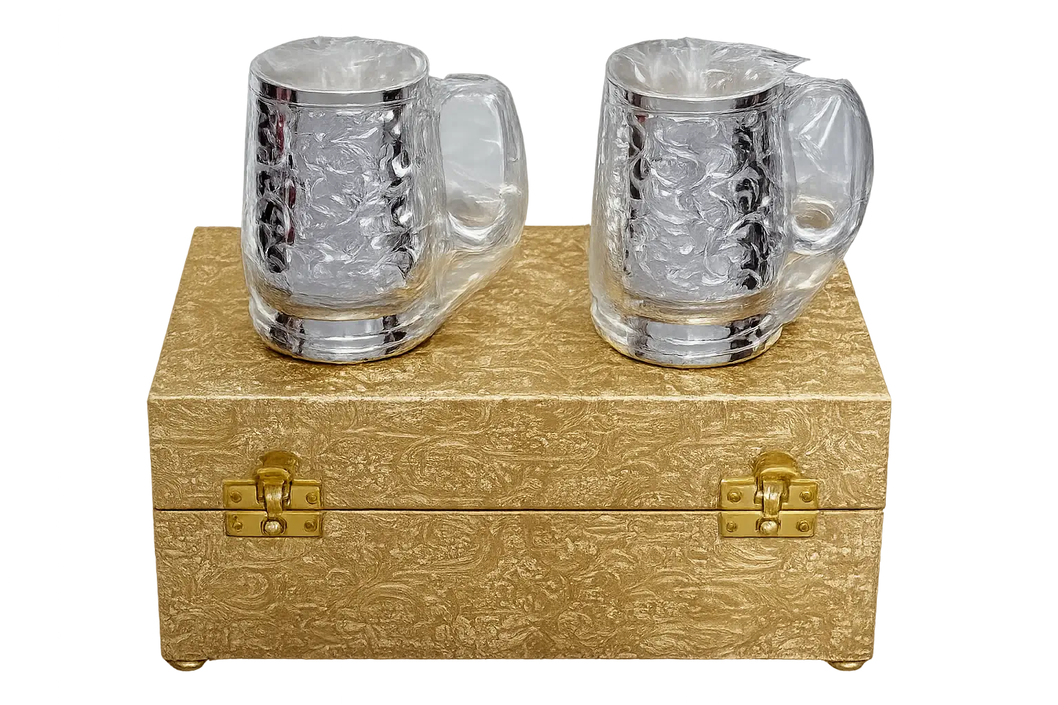 Premium Silver Plated Brass Mug Set of 2 | Decorative Beverage Gift Set