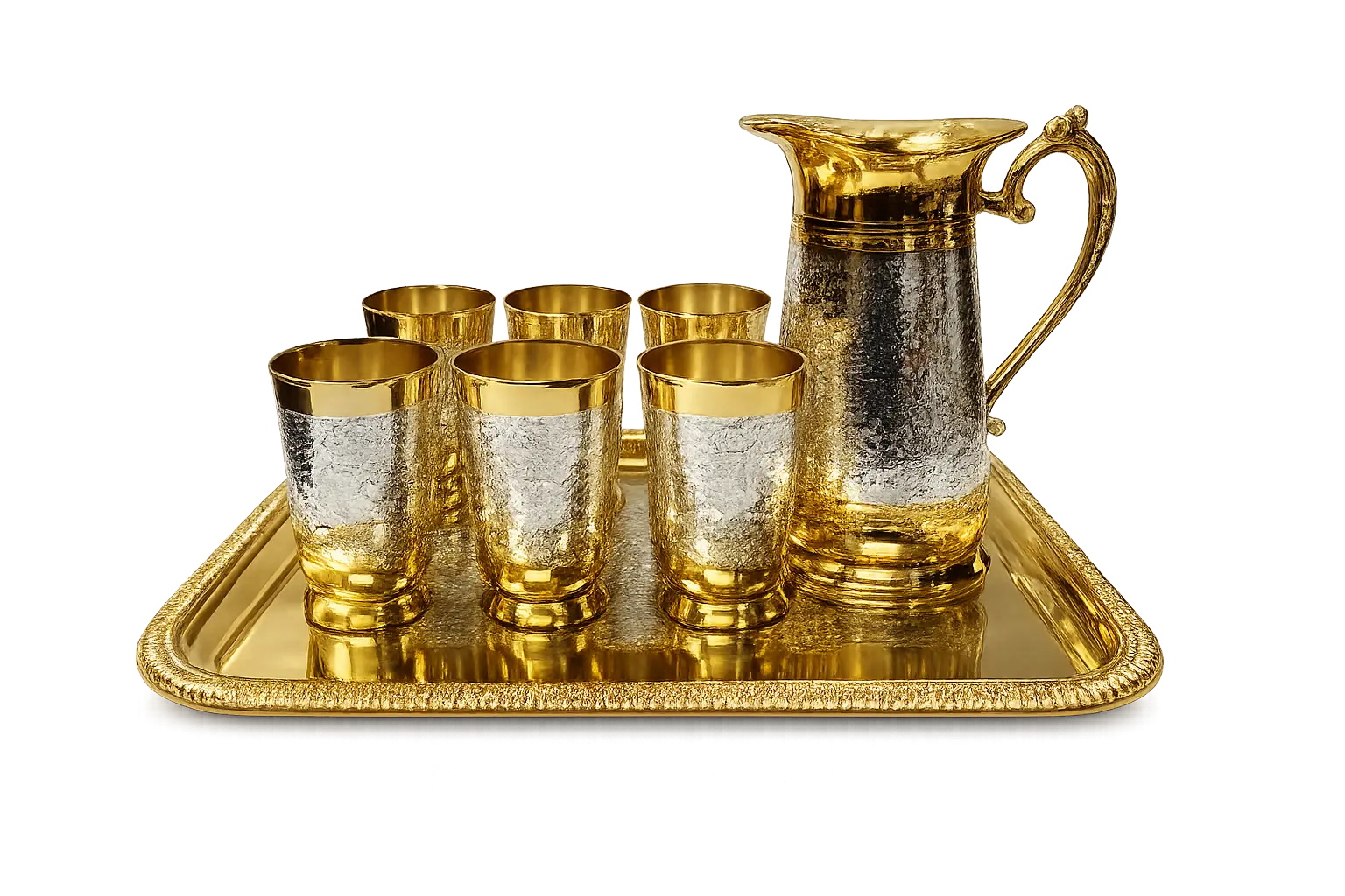 Premium Jug & Glass Serving Set with Tray | Gold & Silver Plated Drinkware Gift Set