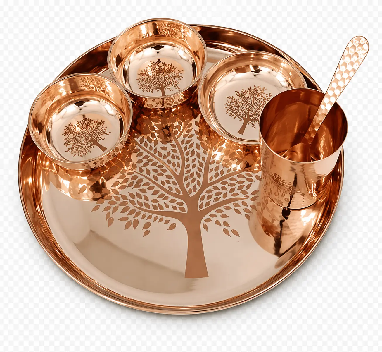 Handcrafted Kansa Thali Dinner Set with Etched Tree Design - 12.5" -Dinner-set