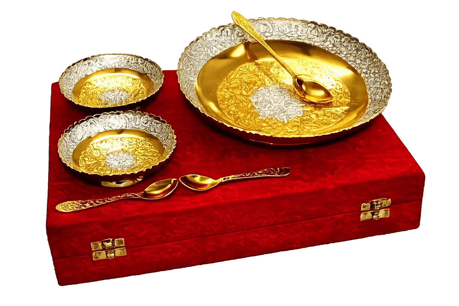 Premium Brass Dry Fruit Bowl & Spoon Gift-set with Serving Tray