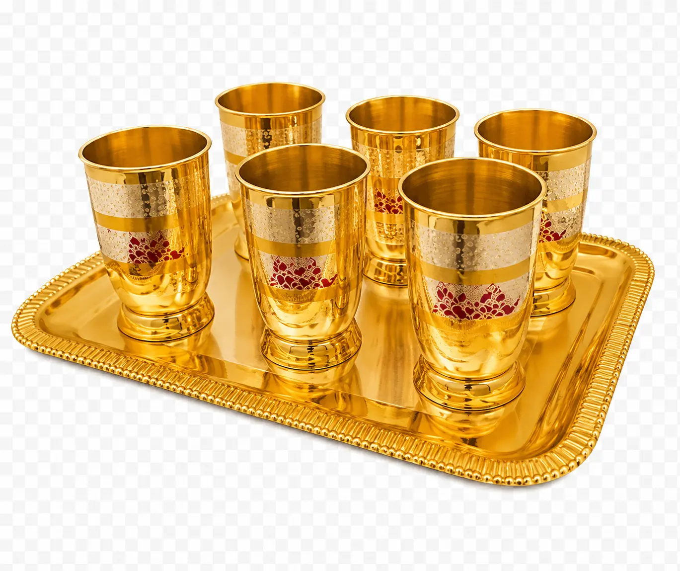 Premium Gold & Silver Plated Glass Set with Serving Tray | 6-Piece Drinkware Gift Set