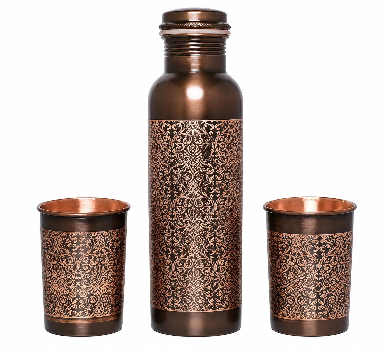 Engraved Copper Water Bottle & Glass Set