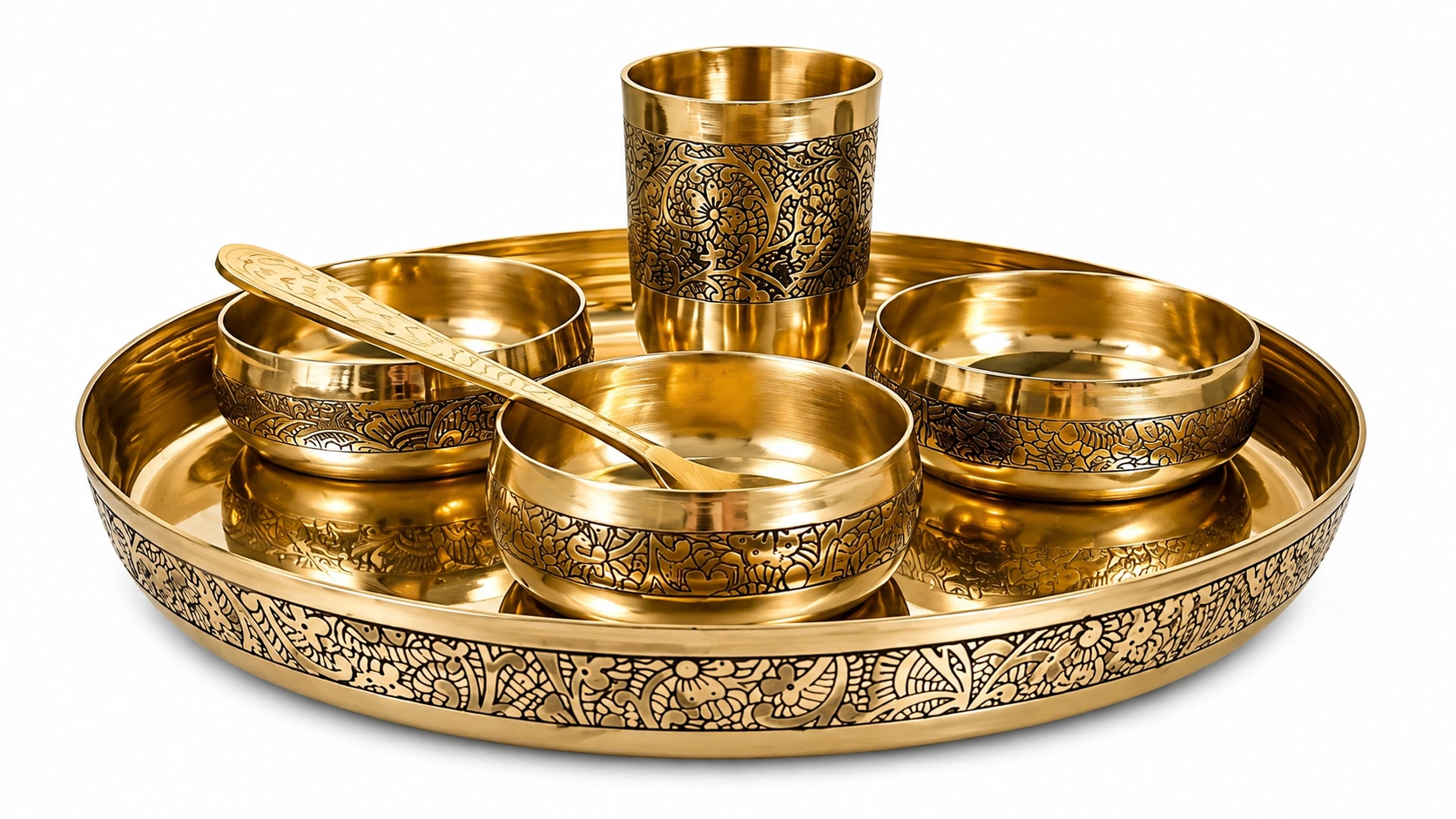Decorative Kansa Bronze Thali Dinner Set 11"
