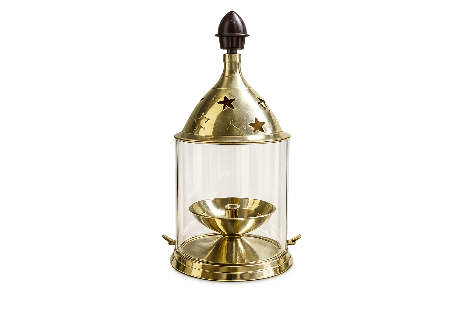 Brass Akhand Diya with Decorative Star-Cut Lid
