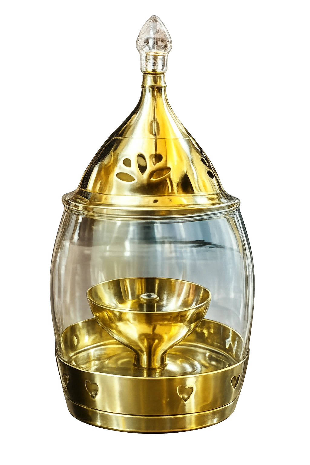Brass Akhand Jyot Diya with Floral Ventilation Lid