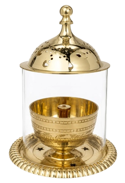 Brass Akhand Jyot Diya with Perforated Dome Lid