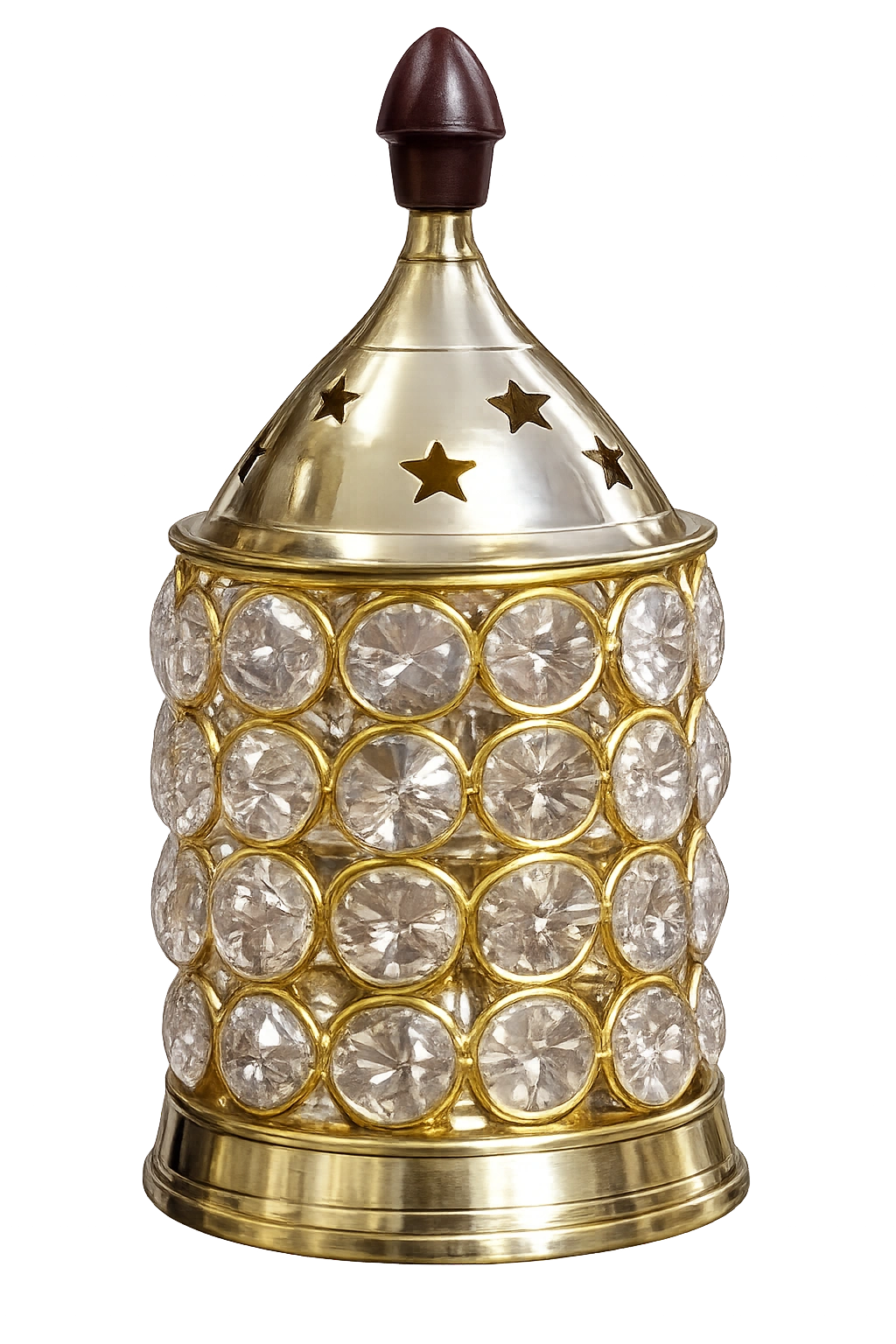 Crystal Brass Akhand Jyot Diya with Star-Cut Lid