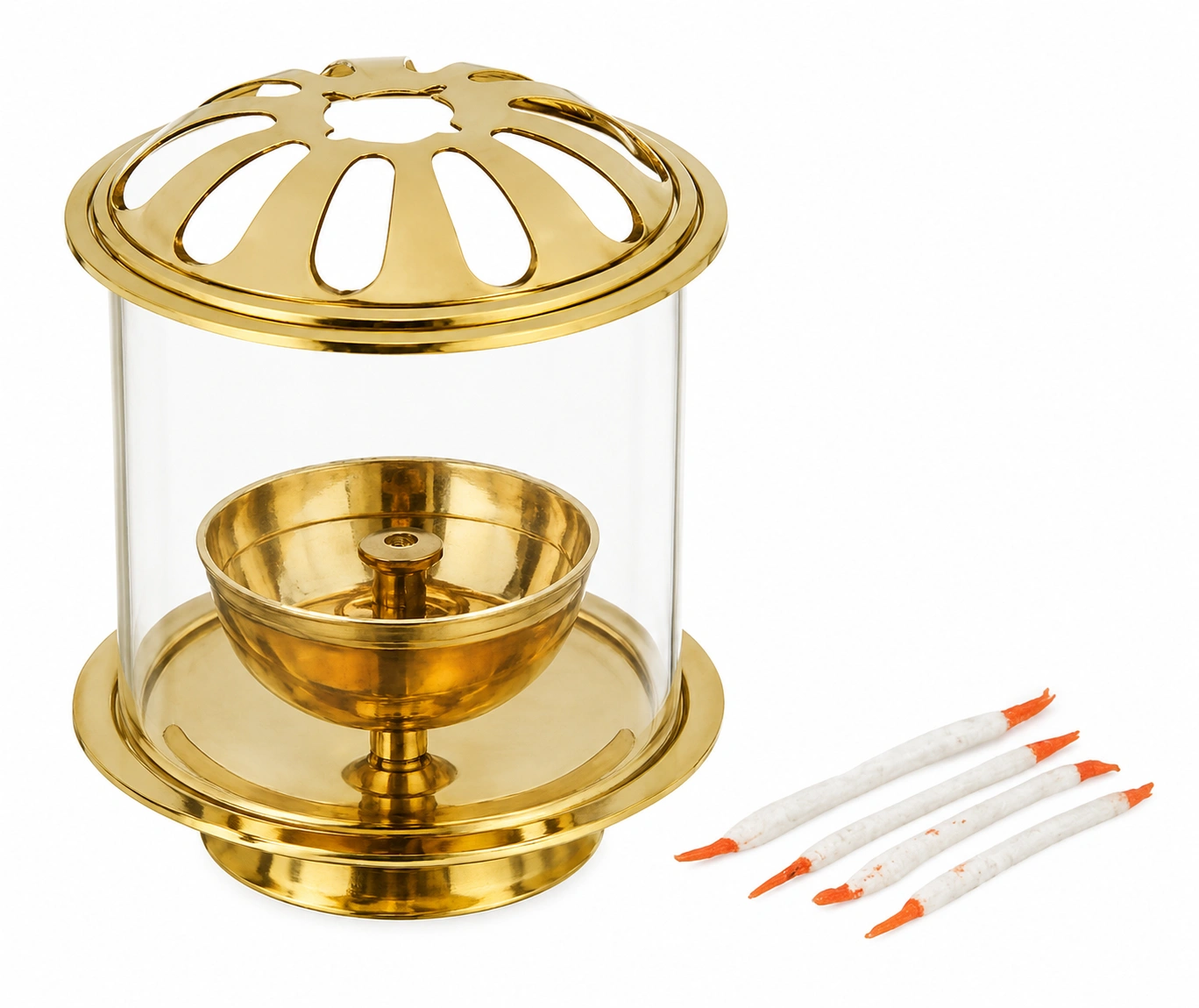 Brass Akhand Diya with Open Lotus Ventilation Lid